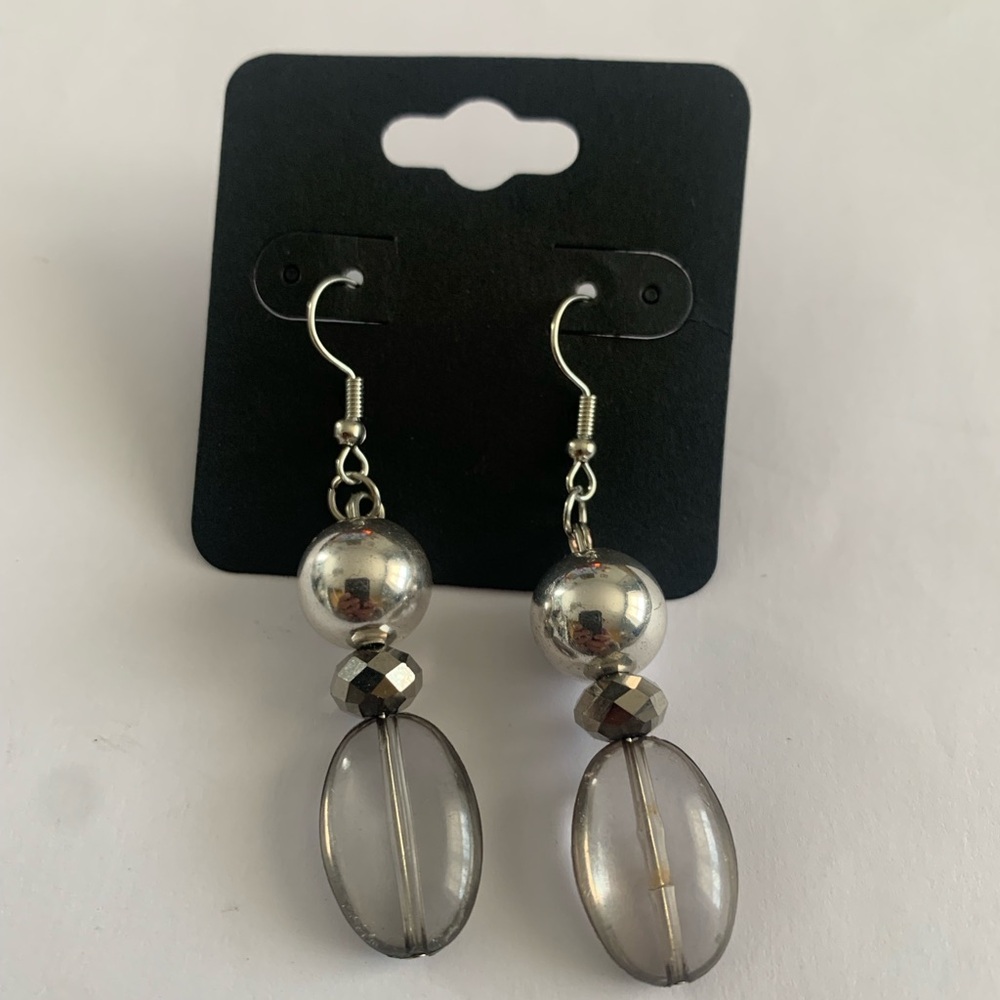 Handmade Silver and Smoky Gray Drop Bead Earrings